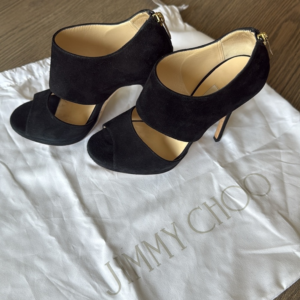 Jimmy Choo suade leather open toe heels